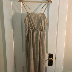 Elegant Silver Midi Strappy Dress